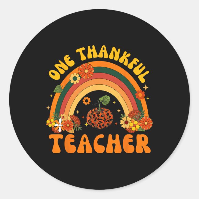 Retro One Thankful Teacher Thanksgiving Fall Mens  Classic Round Sticker (Front)