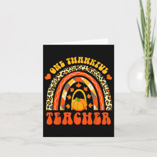 Retro One Thankful Teacher Thanksgiving Pumpkins F Card