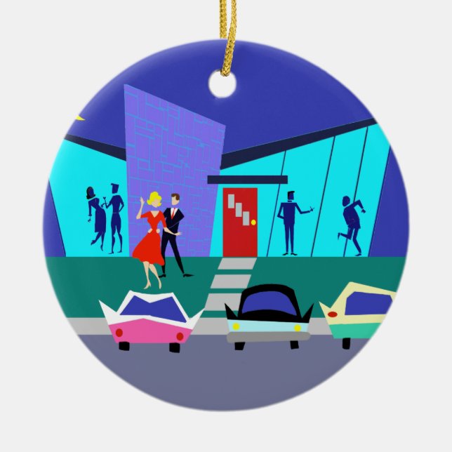 Retro Open House Party Christmas Ornament (Front)
