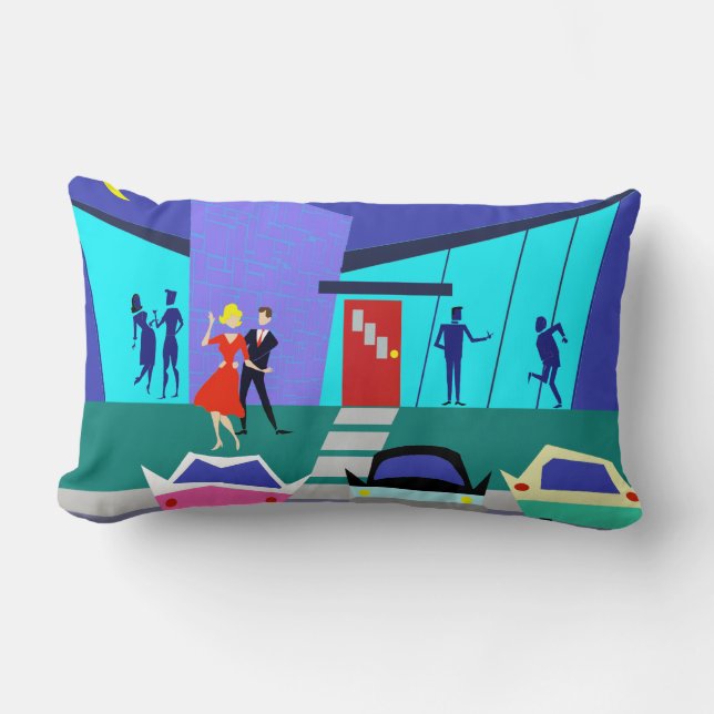 Retro Open House Party Lumbar Pillow (Front)