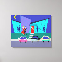 Retro Open House Party Stretched Canvas Print