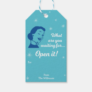 Retro Open it!   Gift Tags   Blue