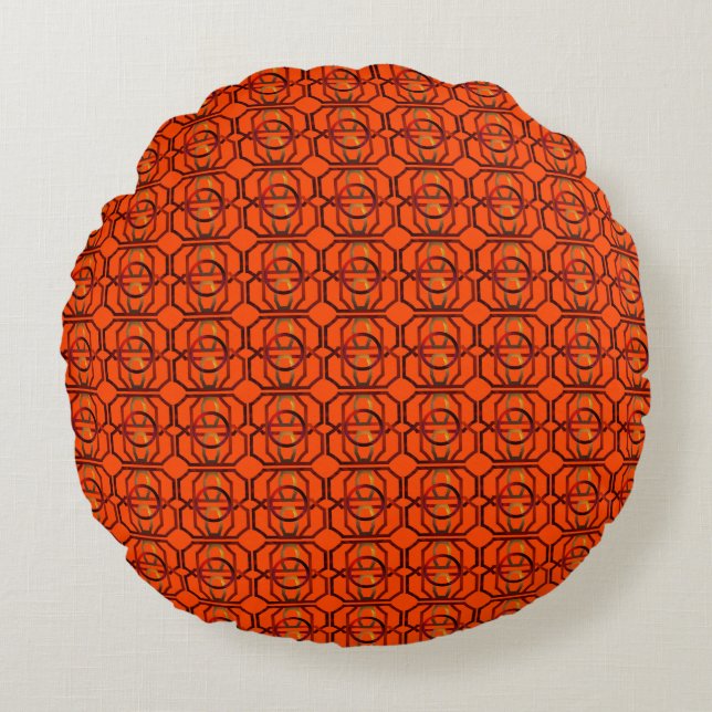 Retro orange 1970's round pillow (Front)