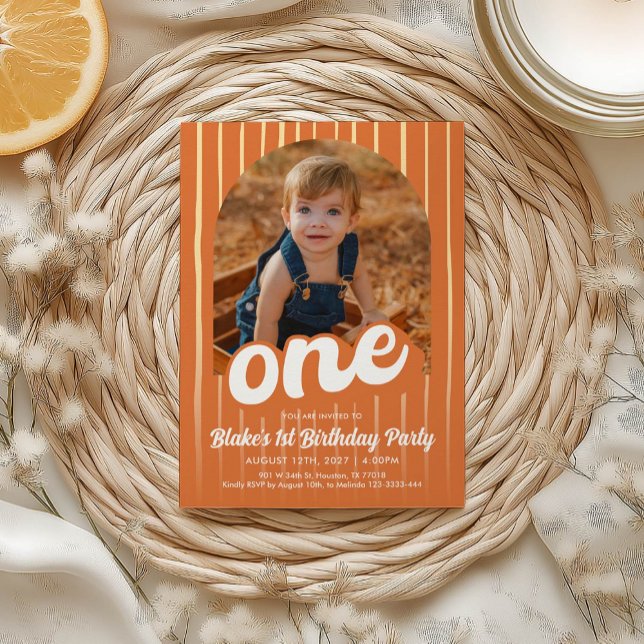 Retro Orange 1er anniversaire Invitation (Créateur téléchargé)