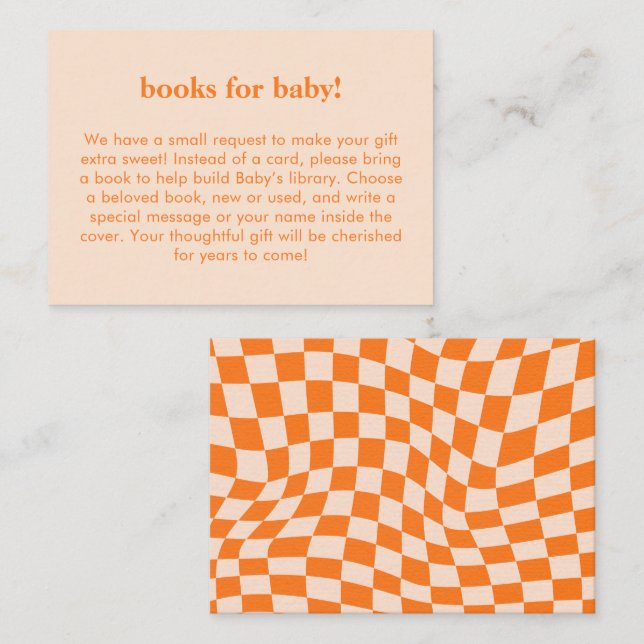 Retro Orange Abstract Check Custom Books for Baby Enclosure Card (Front/Back)