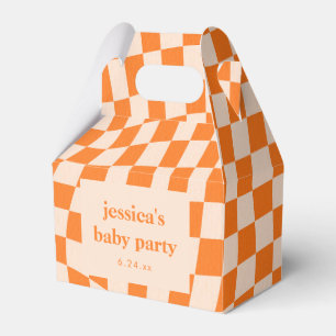 Retro Orange Abstract Checkerboard Baby Shower Favor Box