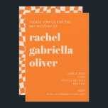 Retro Orange Abstract Chequerboard Bat Mitzvah  Invitation<br><div class="desc">Retro Orange Abstract Chequerboard Bat or Bar Mitzvah Invitation with RSVP included</div>