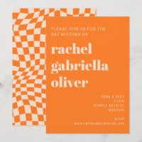 Retro Orange Abstract Chequerboard Bat Mitzvah 
