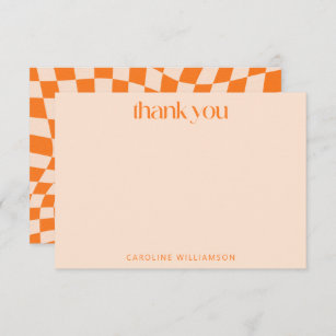 Retro Orange Abstract Chequerboard Personalized Thank You Card