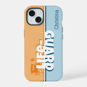 Retro Orange and Blue Lifeguard Personalized Name iPhone 15 Case