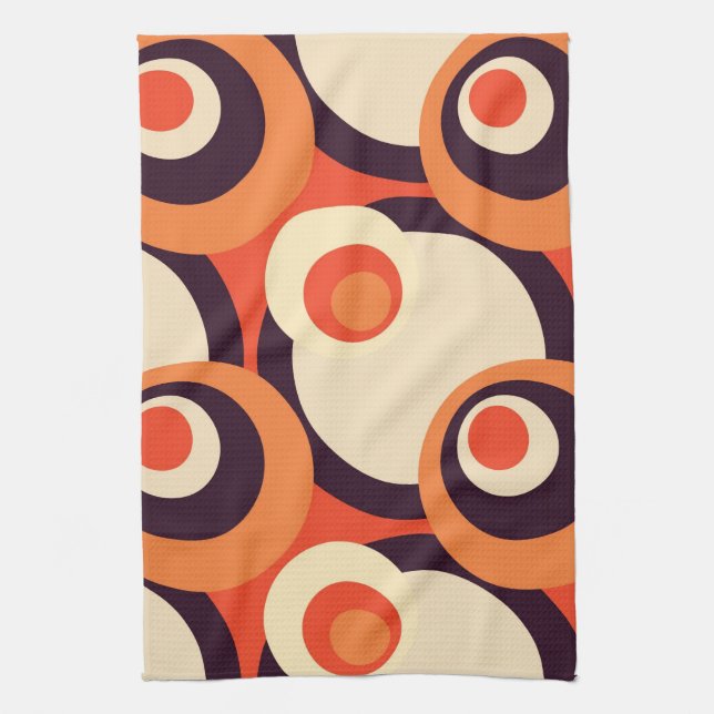 Retro Orange and Brown Fifties Abstract Art Kitchen Towel (Vertical)