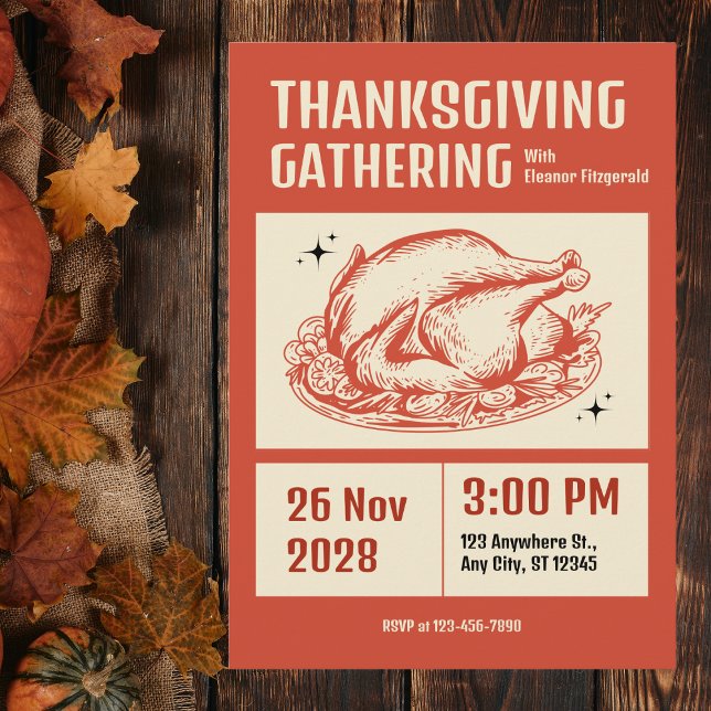 Retro Orange and Cream Thanksgiving Gathering Invitation (Creator Uploaded)