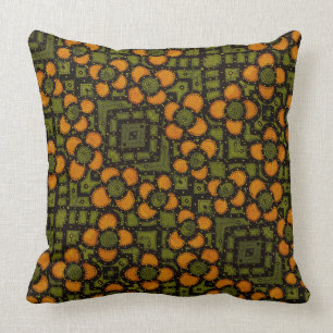 Retro Orange And Green Floral Pattern Throw Pillow