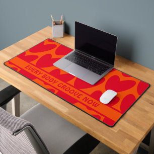 Retro Orange and Groovy Red Hearts Desk Mat
