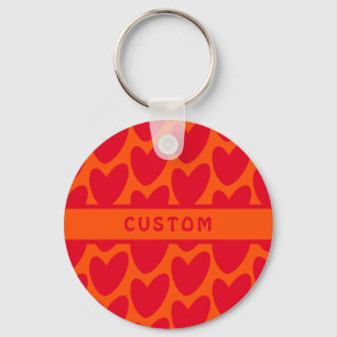 Retro Orange and Groovy Red Hearts Keychain