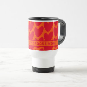 Retro Orange and Groovy Red Hearts Travel Mug