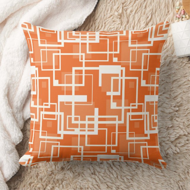 Retro Orange and Ivory Square Link Circuit Board  Throw Pillow (Blanket)