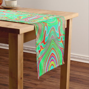 Retro Orange and Lime Green Abstract Pattern Medium Table Runner