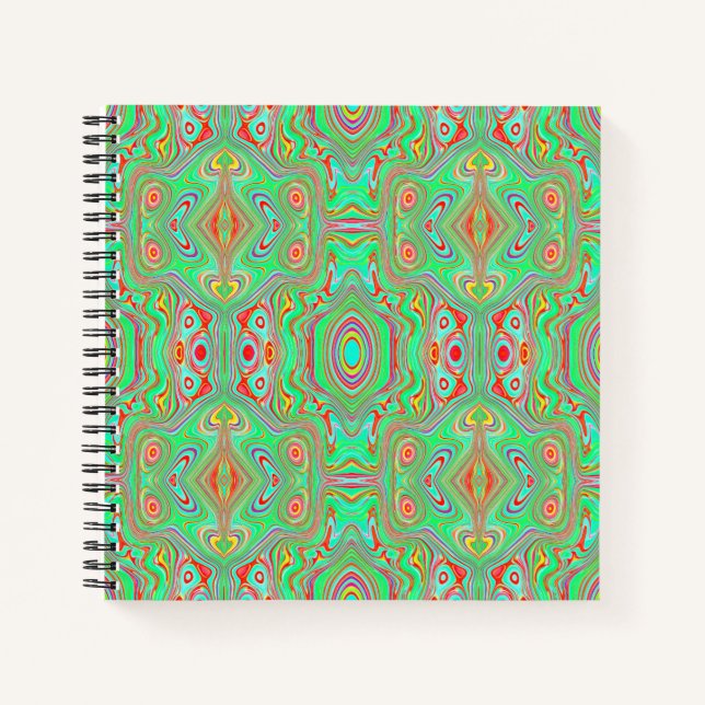 Retro Orange and Lime Green Abstract Pattern Notebook (Front)