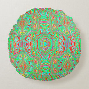 Retro Orange and Lime Green Abstract Pattern Round Pillow