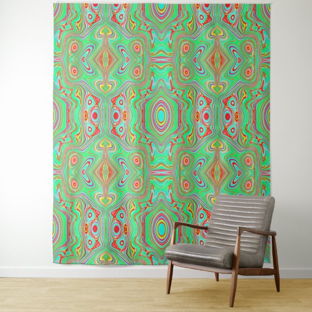 Retro Orange and Lime Green Abstract Pattern Tapestry (In Situ)