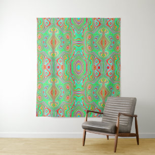 Retro Orange and Lime Green Abstract Pattern Tapestry