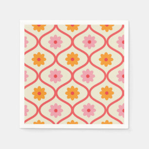 Retro Orange and Pink flowers on Ogee Pattern  Napkin