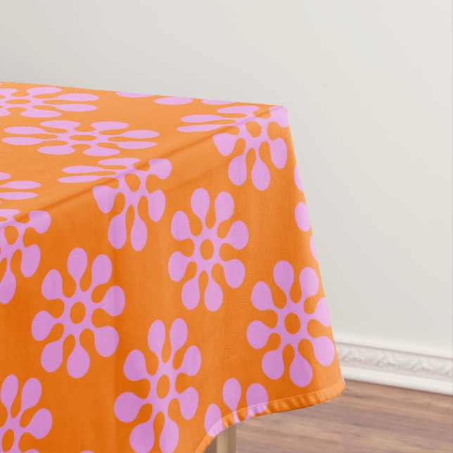 Retro Orange And Pink Flowers Pattern Tablecloth (In Situ)