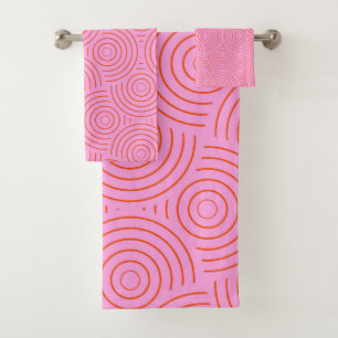 Retro Orange and Pink Geomtric Groovy Lines  Bath Towel Set