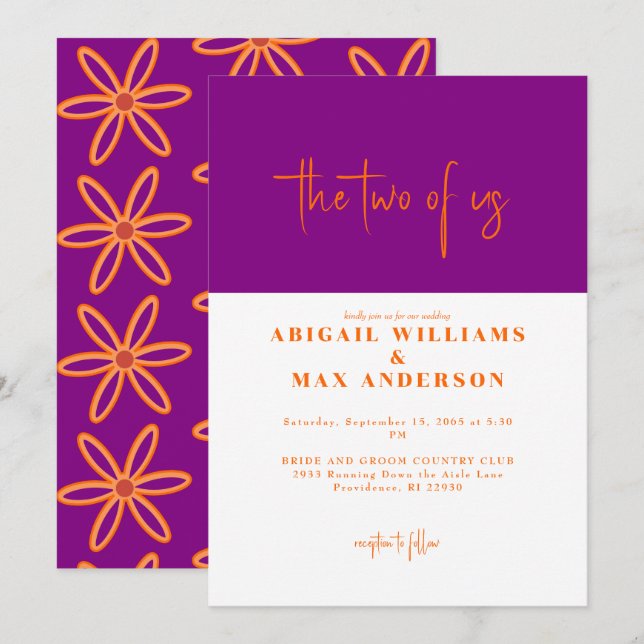Retro Orange and Purple The Two of Us Wedding Invitation (Front/Back)