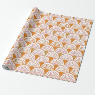 Retro orange art deco fans pattern wrapping paper