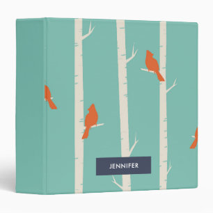 Retro Orange Birds on Birch Trees Illustration Binder