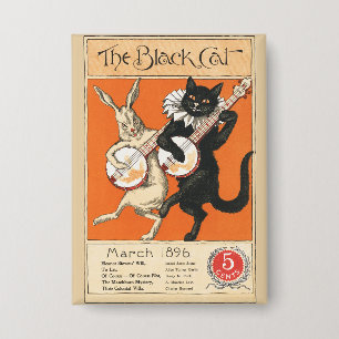 Retro Orange Black Cat White Rabbit Banjo Art