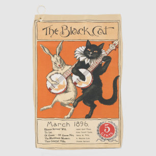 Retro Orange Black Cat White Rabbit Banjo Art Golf Towel