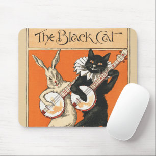 Retro Orange Black Cat White Rabbit Banjo Art Mouse Pad