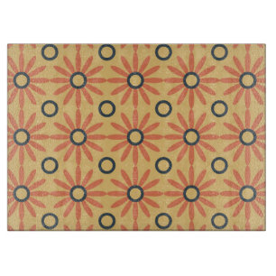 Retro Orange & Black Cute Abstract Floral Pattern Cutting Board
