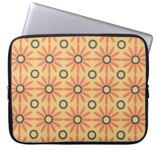 Retro Orange & Black Cute Abstract Floral Pattern Laptop Sleeve