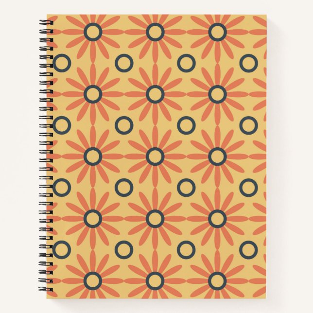 Retro Orange & Black Cute Abstract Floral Pattern Notebook (Front)