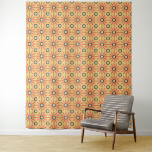 Retro Orange & Black Cute Abstract Floral Pattern Tapestry
