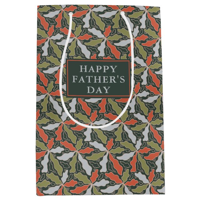 Retro Orange Black Grey Floral Pattern Fathers Day Medium Gift Bag (Front)