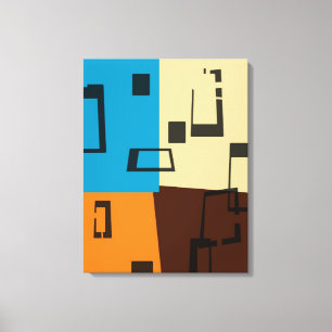 Retro Orange, Blue, Brown, Cream Abstract Art Canvas Print