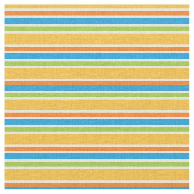 Retro Orange Blue Green Cute Colourful Striped Fabric (Close Up)