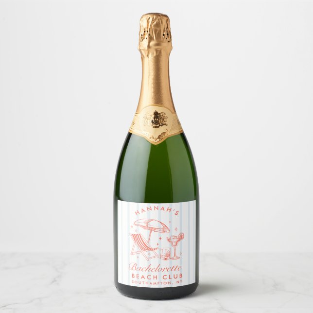 Retro Orange & Blue Stripe Bachelorette Sparkling Wine Label (Front)