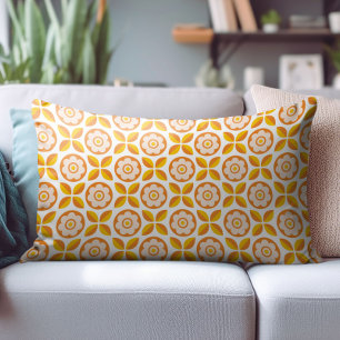 Retro Orange Blush Pink Yellow Floral Pattern Accent Pillow