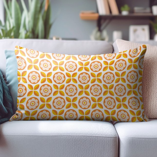 Retro Orange Blush Pink Yellow Floral Pattern Accent Pillow (Creator Uploaded)