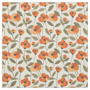 Retro Orange Botanical Bold 70s Vintage Floral Fabric