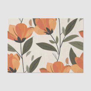 Retro Orange Botanical Bold 70s Vintage Floral Tissue Paper