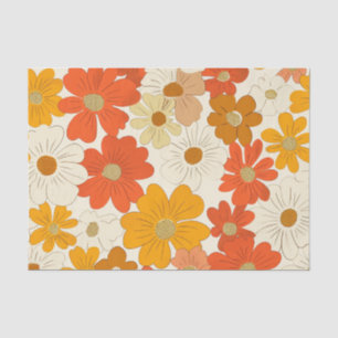 Retro Orange Botanical Bold 70s Vintage Floral Tissue Paper