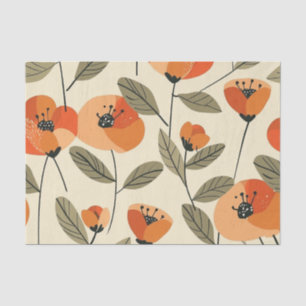 Retro Orange Botanical Bold 70s Vintage Floral Tissue Paper