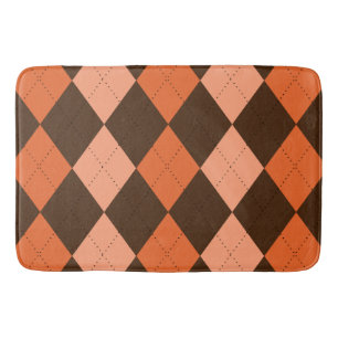 Retro Orange & Brown Autumn Argyle Bath Mat